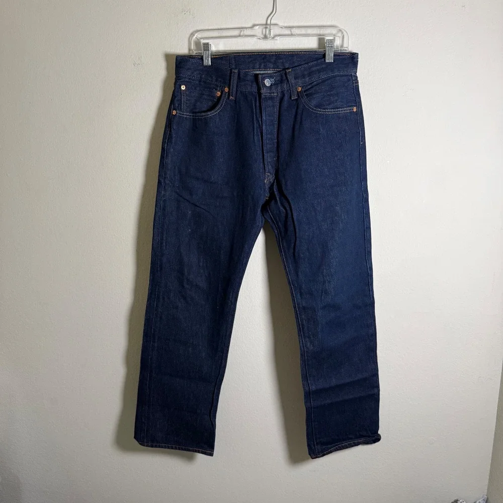 Levis 501 Original Fit Mens Jeans Dark Indigo Blue Straight Leg 33x30 Button Fly